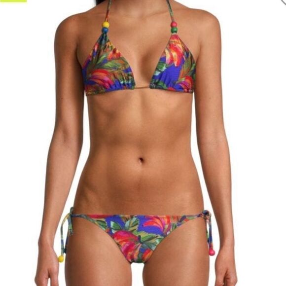 FARM Rio NEW Bananamix string bikini top in royal blue w/vibrant colors & beads - Picture 4 of 8